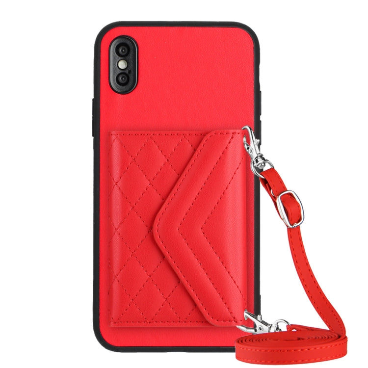 Custodia per telefono RFID con struttura rombica e cordino lungo, For iPhone XS / X, For iPhone XR, For iPhone XS Max, For iPhone 8 Plus / 7 Plus