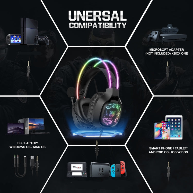 ONIKUMA X22 USB + Cuffie da gioco cablate con luce colorata da 3,5 mm con microfono, Lunghezza cavo: 1,8 m, X22
