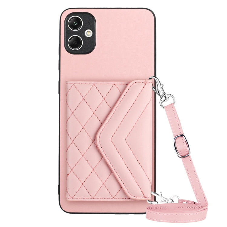 Custodia per telefono RFID con struttura rombica e cordino lungo, For Samsung Galaxy S24 5G, For Samsung Galaxy A15, For Samsung Galaxy A05 4G, For Samsung Galaxy A05s 4G