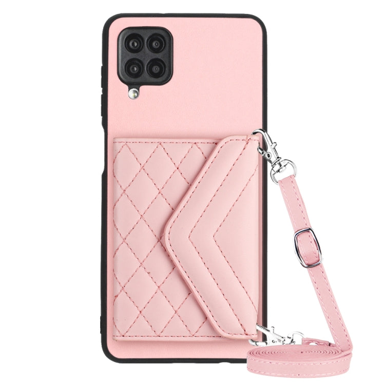 Custodia per telefono RFID con struttura rombica e cordino lungo, For Samsung Galaxy S21 FE, For Samsung Galaxy A52, For Samsung Galaxy A12