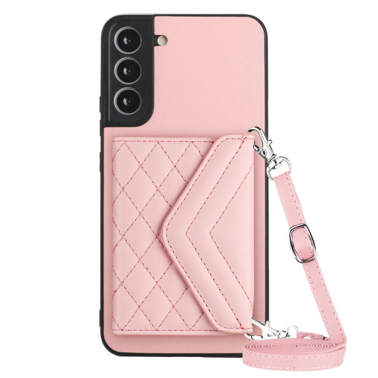 Custodia per telefono RFID con struttura rombica e cordino lungo, For Samsung Galaxy S21 FE, For Samsung Galaxy A52, For Samsung Galaxy A12