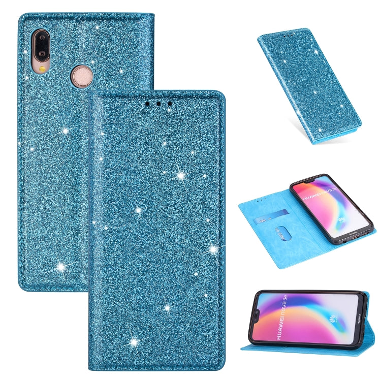 Custodia in pelle flip orizzontale magnetica ultrasottile con glitter con supporto e slot per schede, For Huawei P Smart+ 2019, For Huawei P20 Lite, For Huawei P20 Pro, For Huawei P30