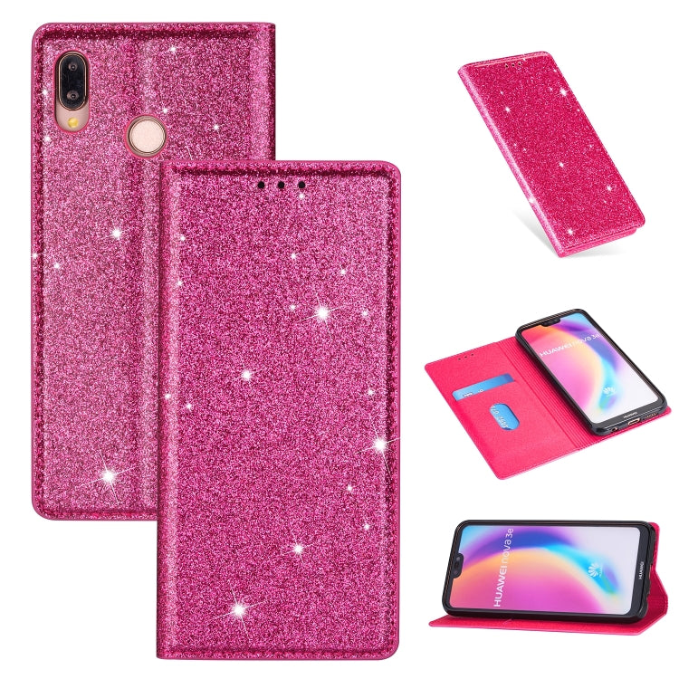 Custodia in pelle flip orizzontale magnetica ultrasottile con glitter con supporto e slot per schede, For Huawei P Smart+ 2019, For Huawei P20 Lite, For Huawei P20 Pro, For Huawei P30