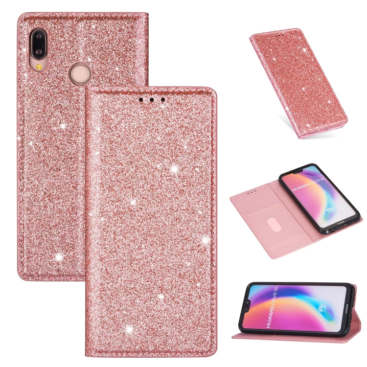 Custodia in pelle flip orizzontale magnetica ultrasottile con glitter con supporto e slot per schede, For Huawei P Smart+ 2019, For Huawei P20 Lite, For Huawei P20 Pro, For Huawei P30