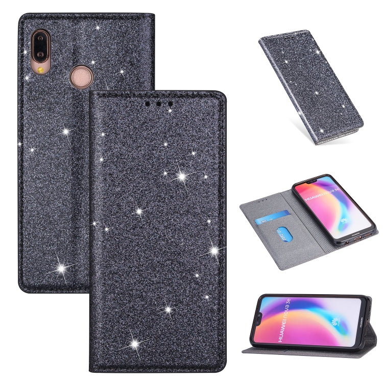 Custodia in pelle flip orizzontale magnetica ultrasottile con glitter con supporto e slot per schede, For Huawei P Smart+ 2019, For Huawei P20 Lite, For Huawei P20 Pro, For Huawei P30