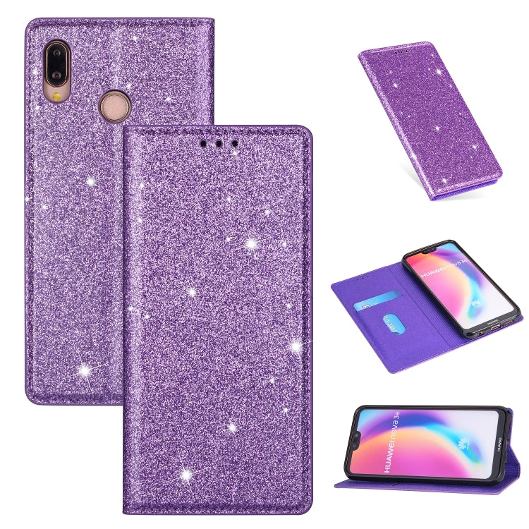 Custodia in pelle flip orizzontale magnetica ultrasottile con glitter con supporto e slot per schede, For Huawei P Smart+ 2019, For Huawei P20 Lite, For Huawei P20 Pro, For Huawei P30