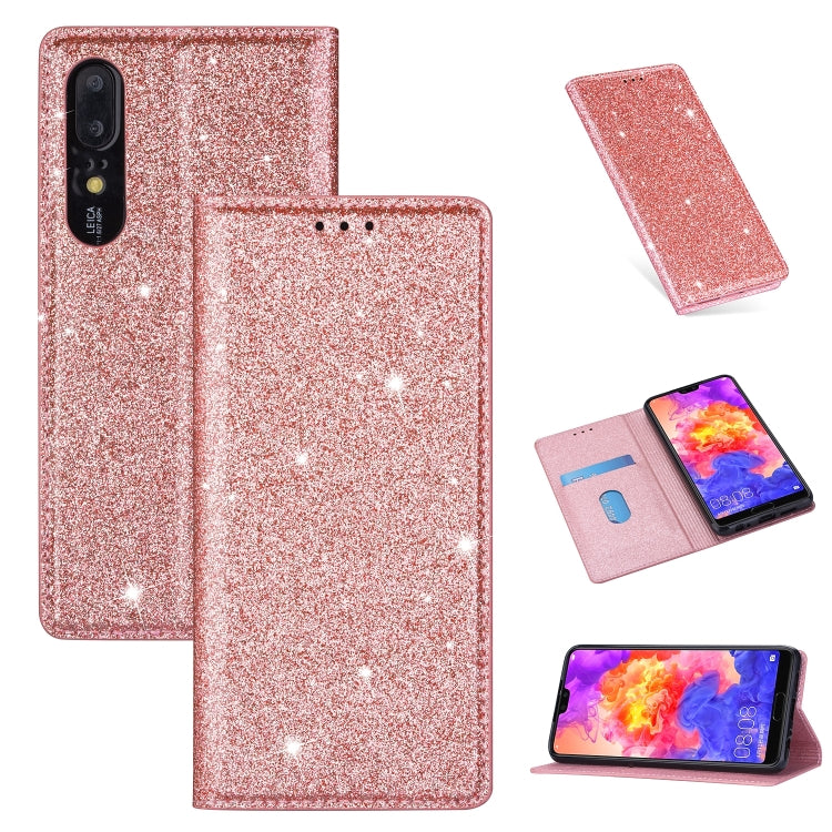 Custodia in pelle flip orizzontale magnetica ultrasottile con glitter con supporto e slot per schede, For Huawei P Smart+ 2019, For Huawei P20 Lite, For Huawei P20 Pro, For Huawei P30