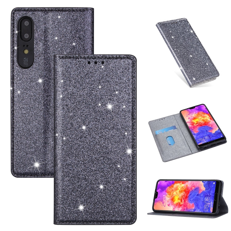 Custodia in pelle flip orizzontale magnetica ultrasottile con glitter con supporto e slot per schede, For Huawei P Smart+ 2019, For Huawei P20 Lite, For Huawei P20 Pro, For Huawei P30