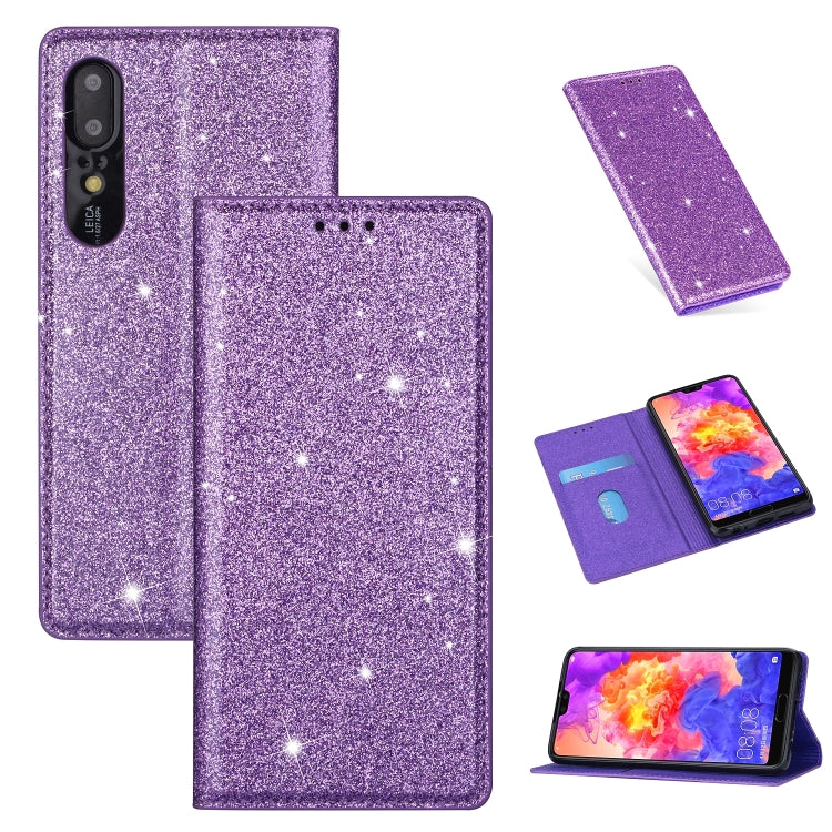 Custodia in pelle flip orizzontale magnetica ultrasottile con glitter con supporto e slot per schede, For Huawei P Smart+ 2019, For Huawei P20 Lite, For Huawei P20 Pro, For Huawei P30
