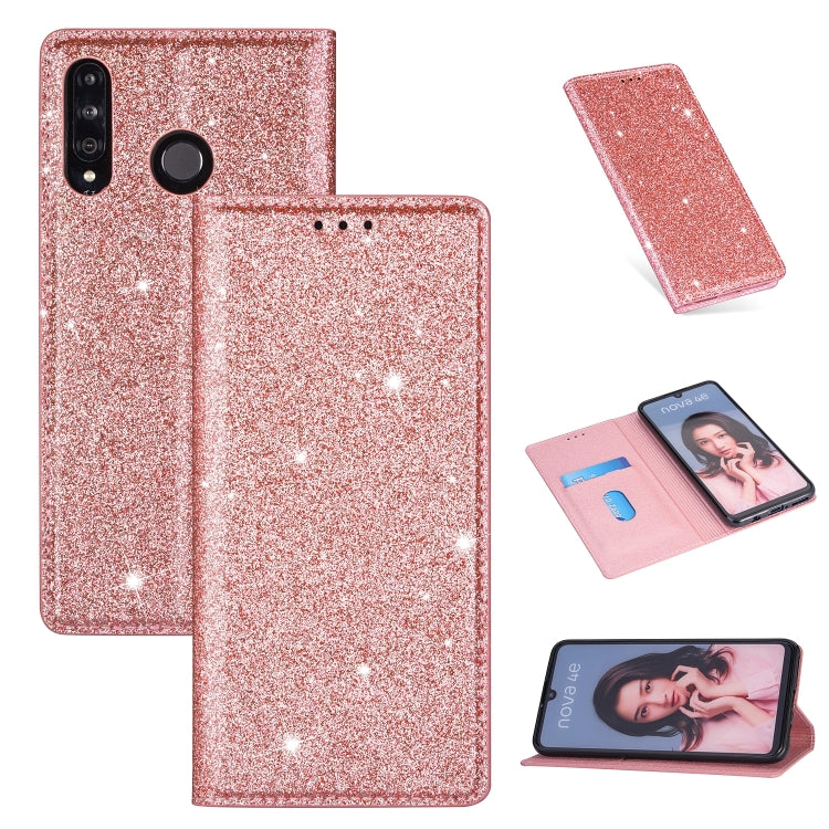 Custodia in pelle flip orizzontale magnetica ultrasottile con glitter con supporto e slot per schede, For Huawei P30 Lite, For Huawei Y7 (2019), For Huawei Y6 (2019)