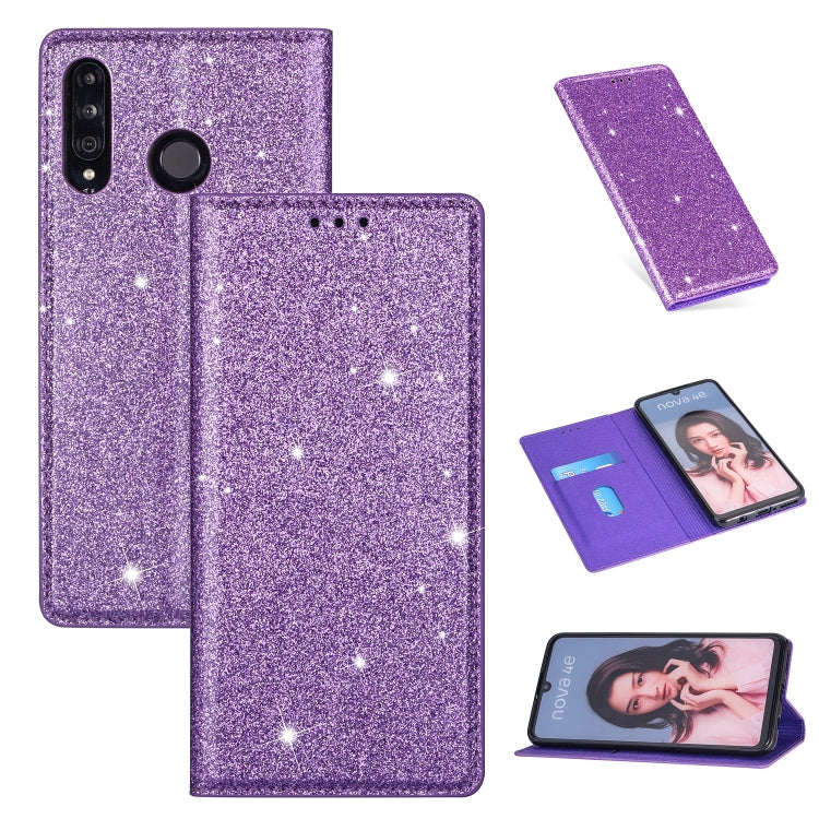 Custodia in pelle flip orizzontale magnetica ultrasottile con glitter con supporto e slot per schede, For Huawei P30 Lite, For Huawei Y7 (2019), For Huawei Y6 (2019)