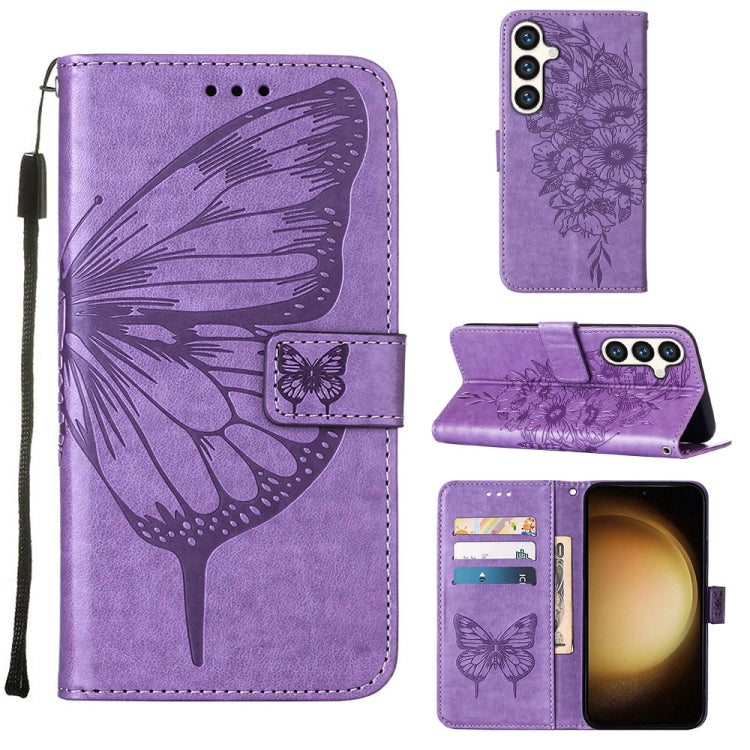 Custodia per telefono in pelle con farfalla goffrata, For Samsung Galaxy S24 Ultra 5G, For Samsung Galaxy S24+ 5G, For Samsung Galaxy S24 5G