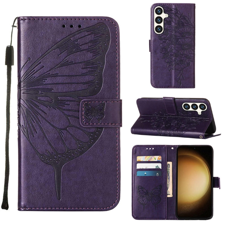 Custodia per telefono in pelle con farfalla goffrata, For Samsung Galaxy S24 Ultra 5G, For Samsung Galaxy S24+ 5G, For Samsung Galaxy S24 5G