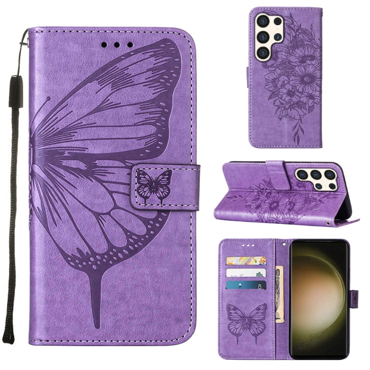 Custodia per telefono in pelle con farfalla goffrata, For Samsung Galaxy S24 Ultra 5G, For Samsung Galaxy S24+ 5G, For Samsung Galaxy S24 5G