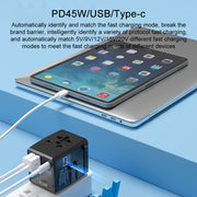 Spina di conversione da viaggio universale multifunzione HHT905 PD 45W doppia USB + doppia interfaccia Type-C, 45W