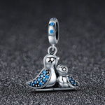 Accessori per bracciale con uccello con gemma blu intarsiata in argento S925
