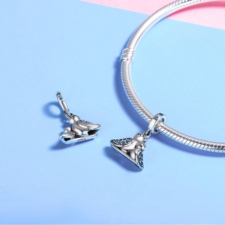 Accessori per bracciale con uccello con gemma blu intarsiata in argento S925
