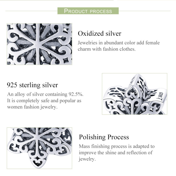 S925 Sterling Silver Winter Snowflakes Beads DIY Braccialetto Collana Accessori, Silver, Rose Gold