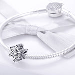 S925 Sterling Silver Winter Snowflakes Beads DIY Braccialetto Collana Accessori, Silver, Rose Gold
