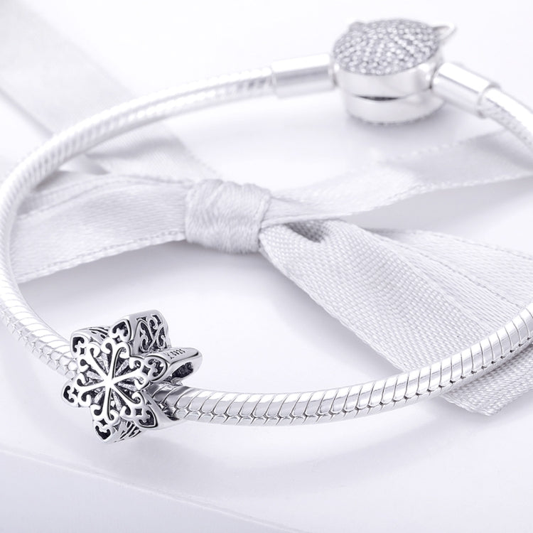 S925 Sterling Silver Winter Snowflakes Beads DIY Braccialetto Collana Accessori, Silver, Rose Gold