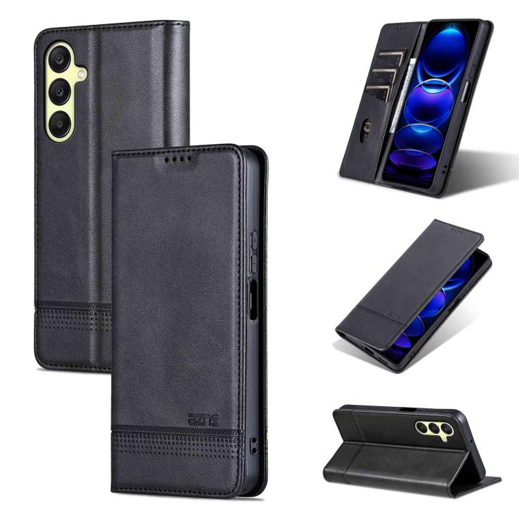 Custodia per telefono in pelle flip con texture magnetica in vitello AZNS, For Galaxy A08 5G/A07 5G, For Galaxy A18 5G/A17 5G, For Galaxy A27 5G, For Samsung Galaxy A25 5G