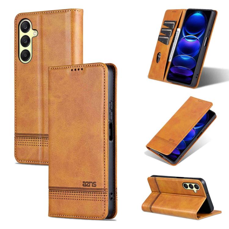 Custodia per telefono in pelle flip con texture magnetica in vitello AZNS, For Galaxy A08 5G/A07 5G, For Galaxy A18 5G/A17 5G, For Galaxy A27 5G, For Samsung Galaxy A25 5G