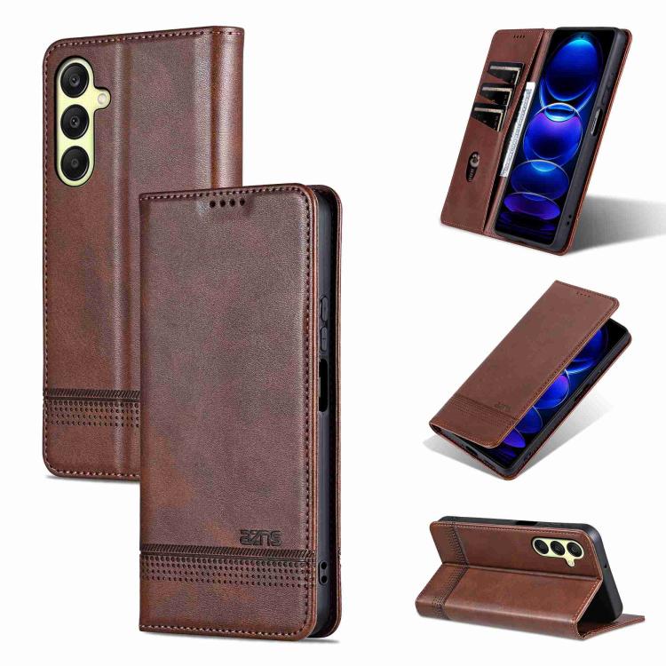 Custodia per telefono in pelle flip con texture magnetica in vitello AZNS, For Galaxy A08 5G/A07 5G, For Galaxy A18 5G/A17 5G, For Galaxy A27 5G, For Samsung Galaxy A25 5G