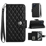 Custodia per cellulare in pelle con texture rombica con cordino, For iPhone 16, For iPhone 15 Pro Max, For iPhone 15 Pro, For iPhone 15 Plus