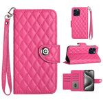 Custodia per cellulare in pelle con texture rombica con cordino, For iPhone 16, For iPhone 15 Pro Max, For iPhone 15 Pro, For iPhone 15 Plus