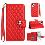 Custodia per cellulare in pelle con texture rombica con cordino, For iPhone 16, For iPhone 15 Pro Max, For iPhone 15 Pro, For iPhone 15 Plus
