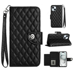 Custodia per cellulare in pelle con texture rombica con cordino, For iPhone 16, For iPhone 15 Pro Max, For iPhone 15 Pro, For iPhone 15 Plus