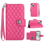 Custodia per cellulare in pelle con texture rombica con cordino, For iPhone 16, For iPhone 15 Pro Max, For iPhone 15 Pro, For iPhone 15 Plus