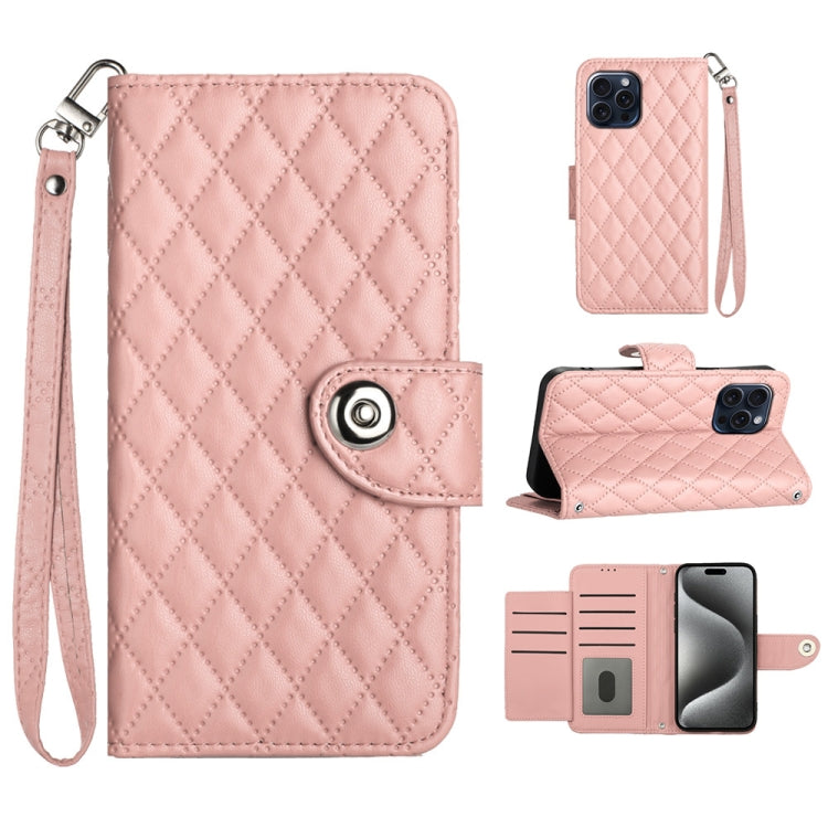 Custodia per cellulare in pelle con texture rombica con cordino, For iPhone 14 Pro Max, For iPhone SE 2022 / 2020 / 8 / 7, For iPhone 13 Pro Max, For iPhone 13 Pro