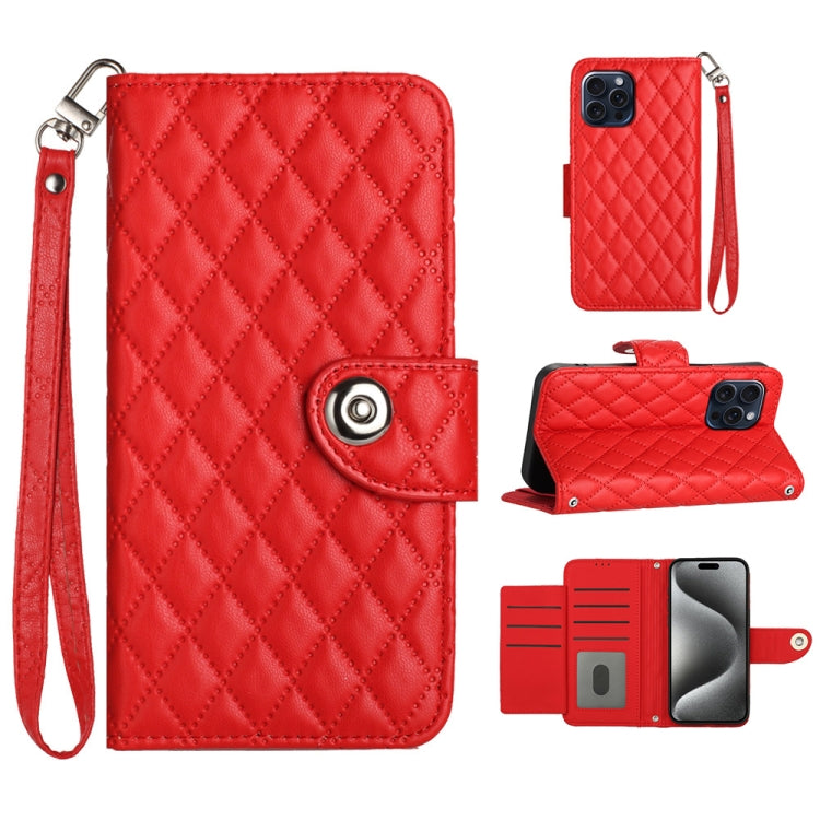 Custodia per cellulare in pelle con texture rombica con cordino, For iPhone 14 Pro Max, For iPhone SE 2022 / 2020 / 8 / 7, For iPhone 13 Pro Max, For iPhone 13 Pro