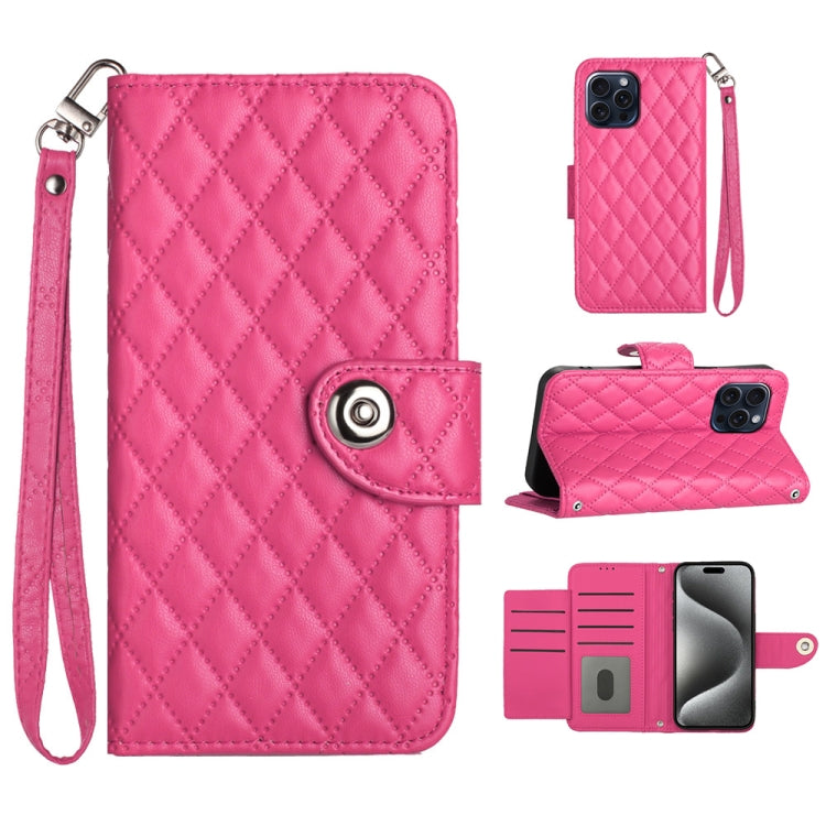 Custodia per cellulare in pelle con texture rombica con cordino, For iPhone 14 Pro Max, For iPhone SE 2022 / 2020 / 8 / 7, For iPhone 13 Pro Max, For iPhone 13 Pro