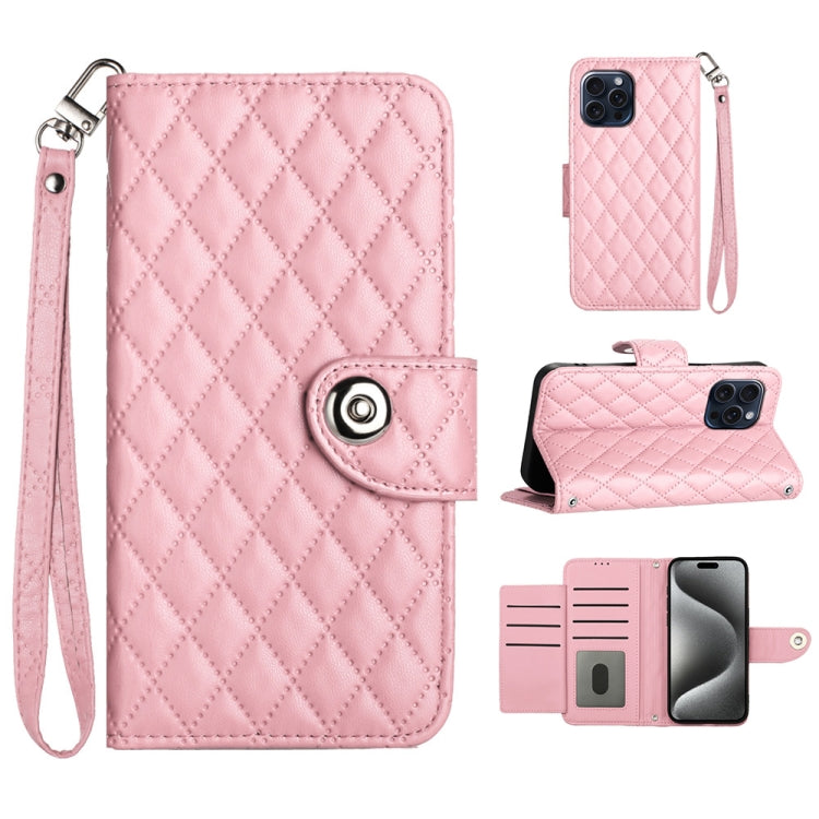 Custodia per cellulare in pelle con texture rombica con cordino, For iPhone 14 Pro Max, For iPhone SE 2022 / 2020 / 8 / 7, For iPhone 13 Pro Max, For iPhone 13 Pro
