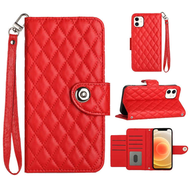 Custodia per cellulare in pelle con texture rombica con cordino, For iPhone 13, For iPhone 12 / 12 Pro, For iPhone 12 Pro Max, For iPhone 11 Pro Max