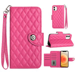 Custodia per cellulare in pelle con texture rombica con cordino, For iPhone 13, For iPhone 12 / 12 Pro, For iPhone 12 Pro Max, For iPhone 11 Pro Max