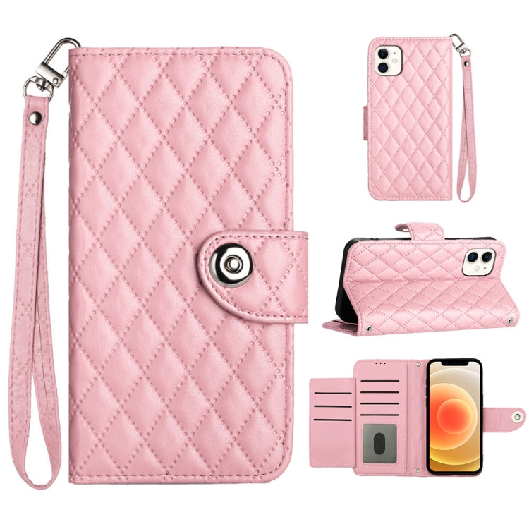 Custodia per cellulare in pelle con texture rombica con cordino, For iPhone 13, For iPhone 12 / 12 Pro, For iPhone 12 Pro Max, For iPhone 11 Pro Max