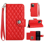 Custodia per cellulare in pelle con texture rombica con cordino, For iPhone 13, For iPhone 12 / 12 Pro, For iPhone 12 Pro Max, For iPhone 11 Pro Max