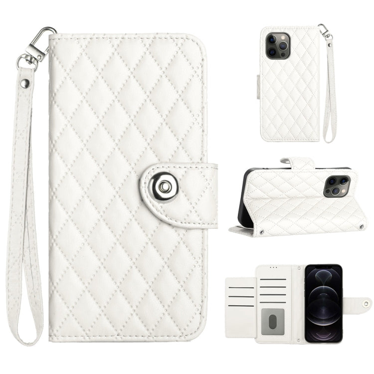 Custodia per cellulare in pelle con texture rombica con cordino, For iPhone 13, For iPhone 12 / 12 Pro, For iPhone 12 Pro Max, For iPhone 11 Pro Max