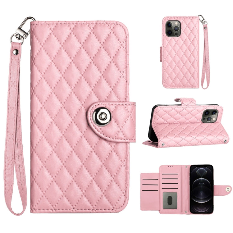 Custodia per cellulare in pelle con texture rombica con cordino, For iPhone 13, For iPhone 12 / 12 Pro, For iPhone 12 Pro Max, For iPhone 11 Pro Max