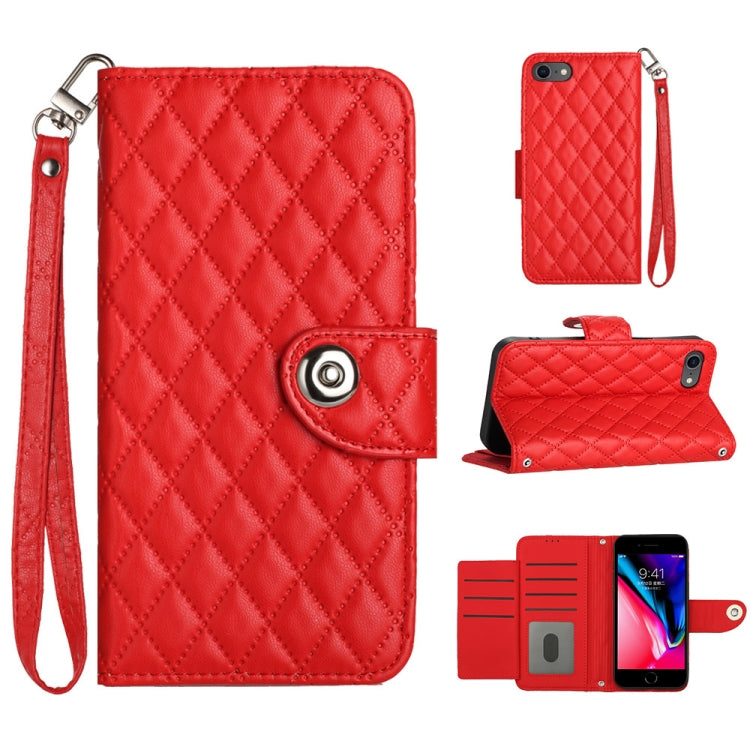 Custodia per cellulare in pelle con texture rombica con cordino, For iPhone 14 Pro Max, For iPhone SE 2022 / 2020 / 8 / 7, For iPhone 13 Pro Max, For iPhone 13 Pro