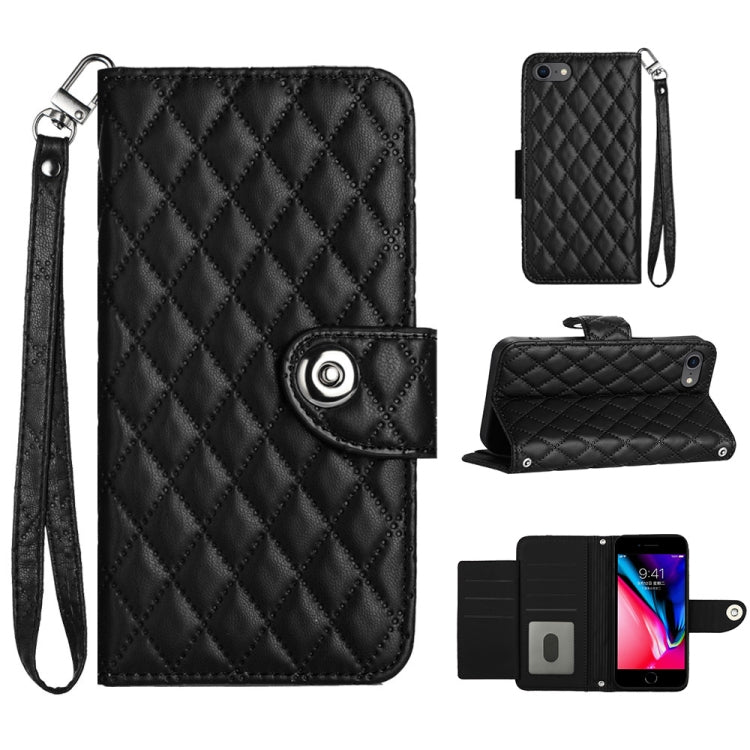 Custodia per cellulare in pelle con texture rombica con cordino, For iPhone 14 Pro Max, For iPhone SE 2022 / 2020 / 8 / 7, For iPhone 13 Pro Max, For iPhone 13 Pro