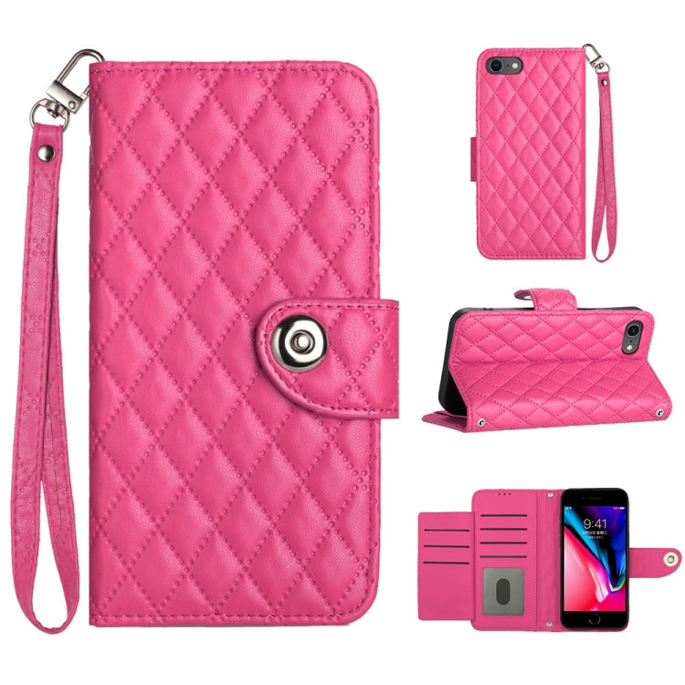 Custodia per cellulare in pelle con texture rombica con cordino, For iPhone 14 Pro Max, For iPhone SE 2022 / 2020 / 8 / 7, For iPhone 13 Pro Max, For iPhone 13 Pro