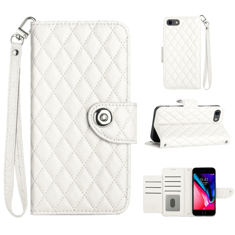 Custodia per cellulare in pelle con texture rombica con cordino, For iPhone 14 Pro Max, For iPhone SE 2022 / 2020 / 8 / 7, For iPhone 13 Pro Max, For iPhone 13 Pro