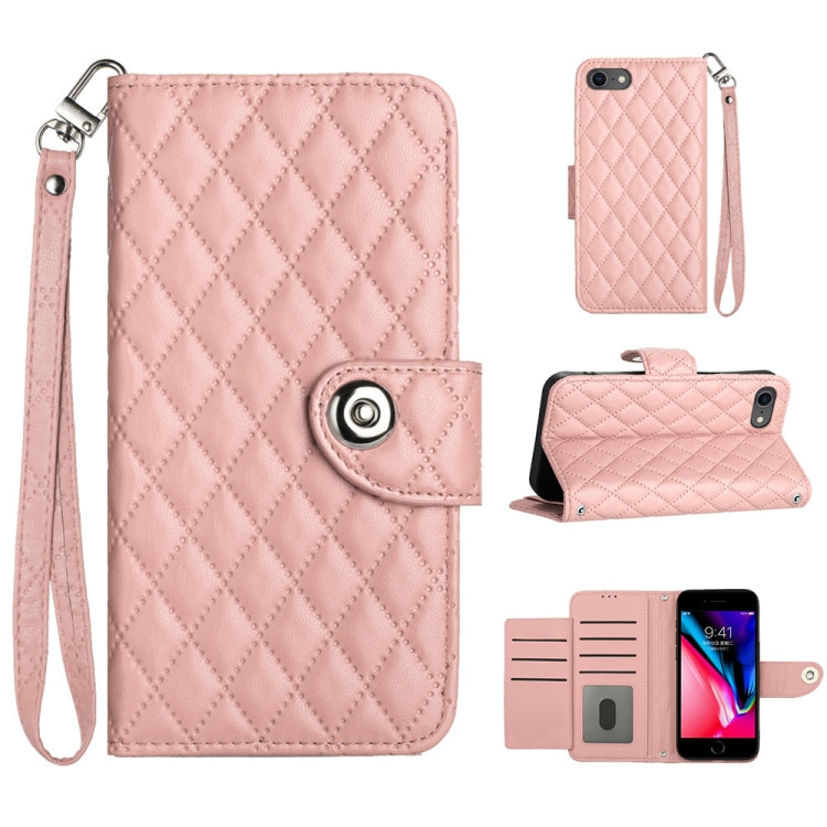 Custodia per cellulare in pelle con texture rombica con cordino, For iPhone 14 Pro Max, For iPhone SE 2022 / 2020 / 8 / 7, For iPhone 13 Pro Max, For iPhone 13 Pro