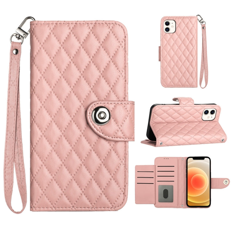 Custodia per cellulare in pelle con texture rombica con cordino, For iPhone 11, For iPhone 11 Pro, For iPhone XS / X, For iPhone XR