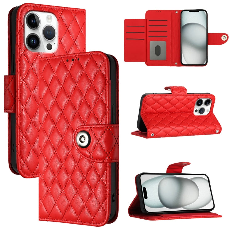 Custodia per cellulare in pelle con texture rombica con cordino, For iPhone SE 2024, For iPhone 16 Pro Max, For iPhone 16 Pro, For iPhone 16 Plus