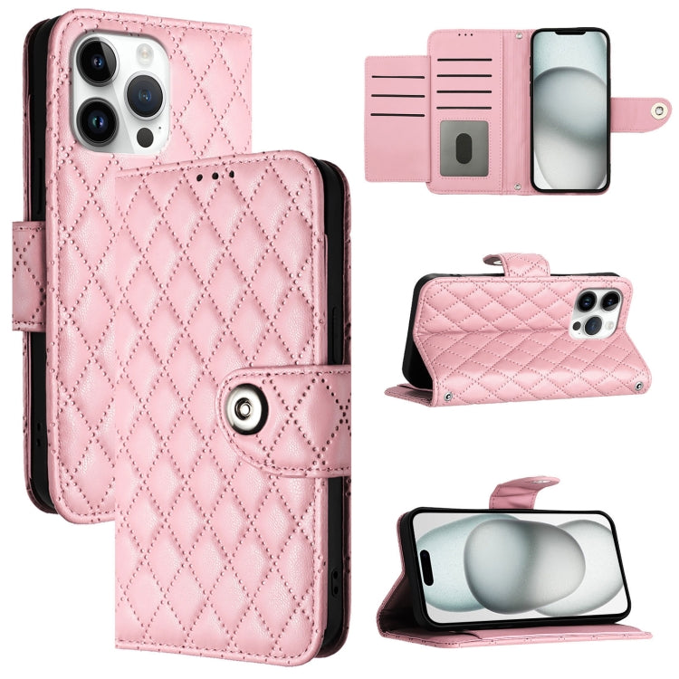 Custodia per cellulare in pelle con texture rombica con cordino, For iPhone SE 2024, For iPhone 16 Pro Max, For iPhone 16 Pro, For iPhone 16 Plus
